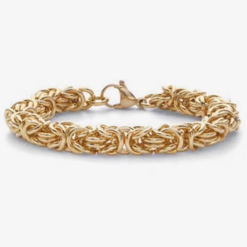 Gold Byzantine Chain Bracelet Intricate Woven Links Classic Luxury Style 8mm
